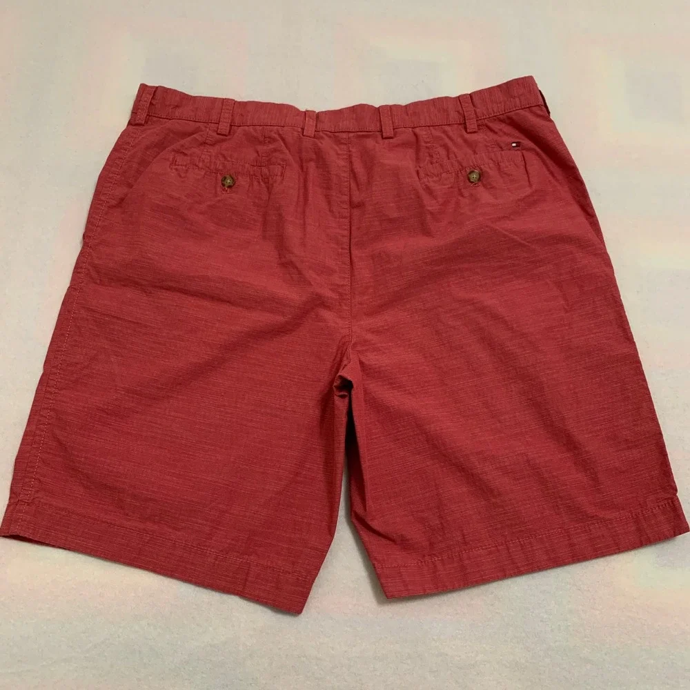 Tommy Hilfiger Chino Shorts Men 40 Red Micro-Strip Classic Fit Cotton 10